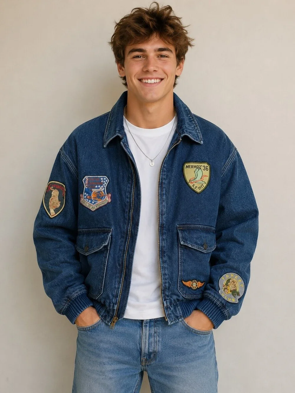 Forest Club Vintage Denim Military Jacket Large